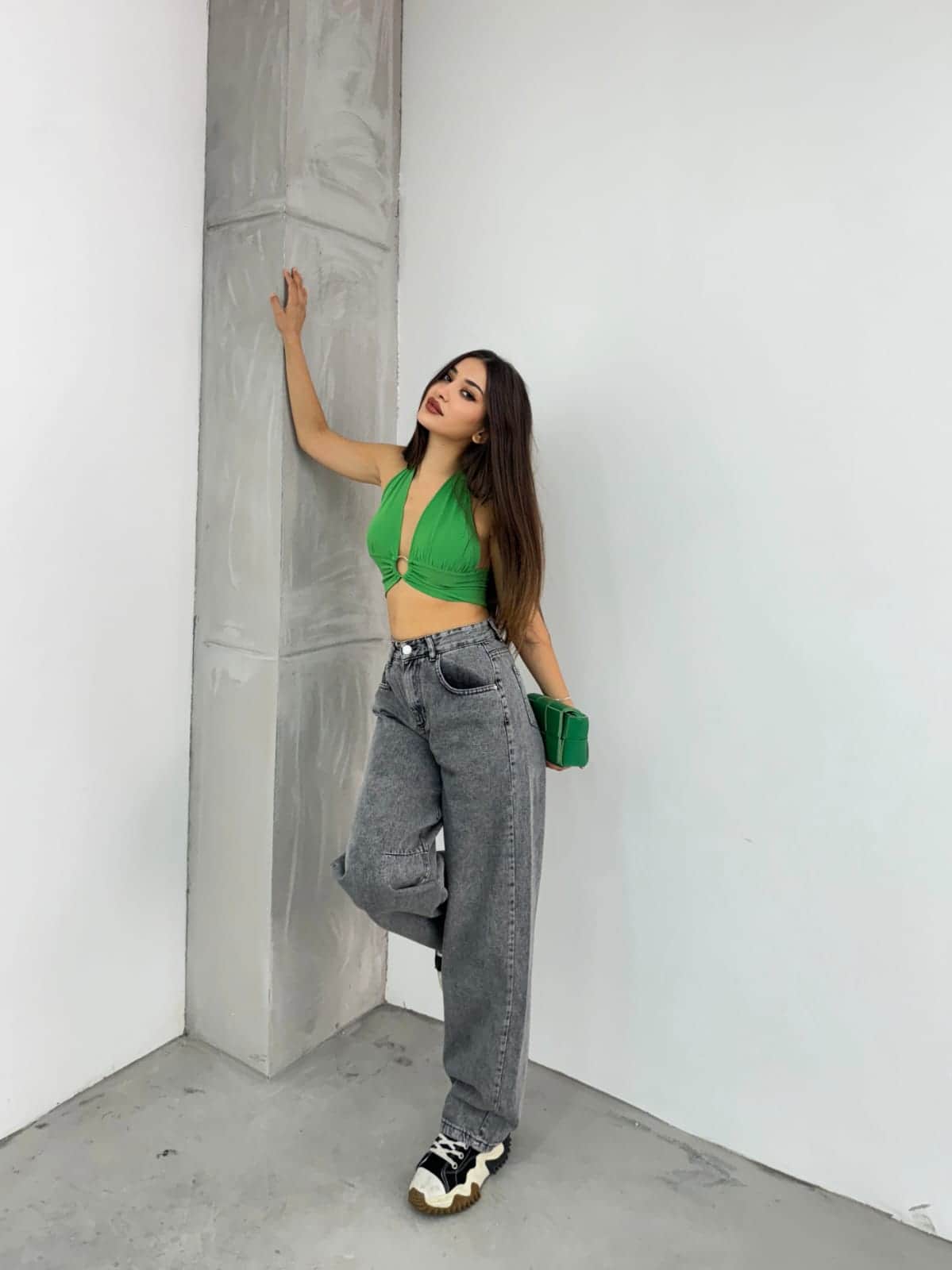 Vovikon KN Arka Kemer Tokalı Kar Siyah Kadın Baggy Jean