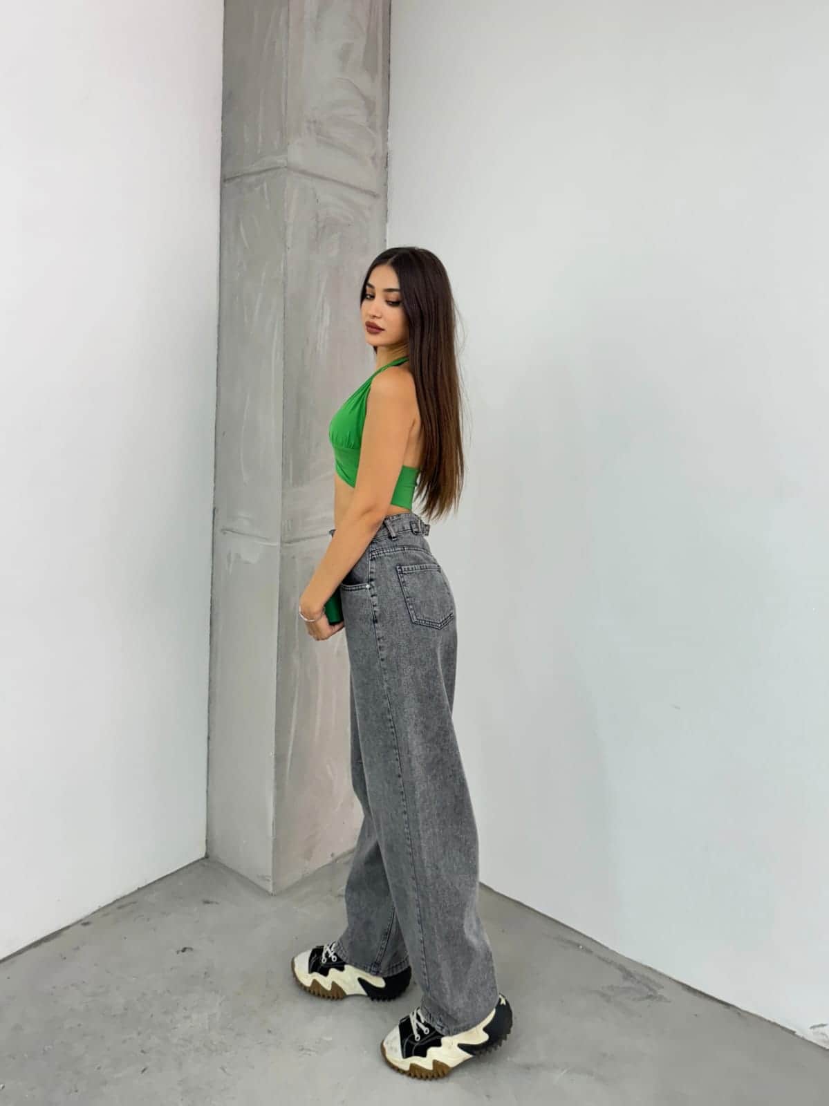 Vovikon KN Arka Kemer Tokalı Kar Siyah Kadın Baggy Jean