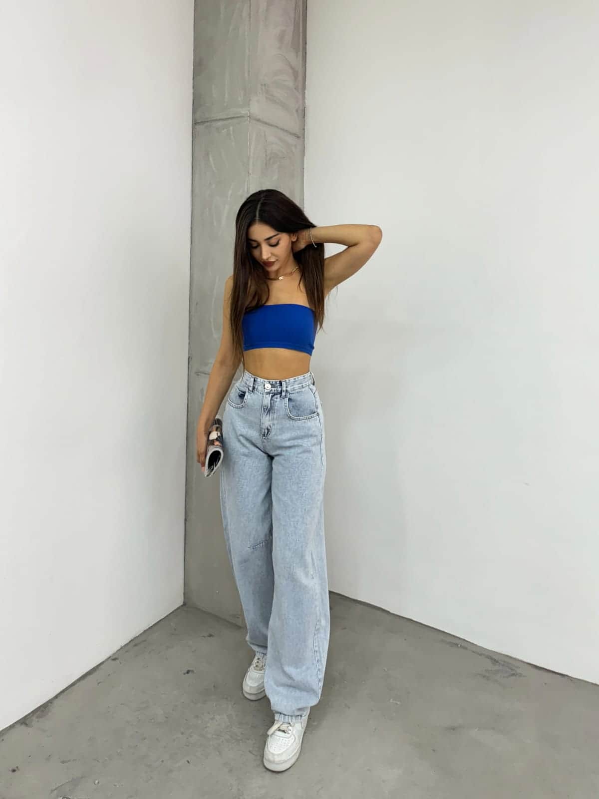 Vovikon KN Arka Kemer Tokalı Buz Kar Kadın Baggy Jean