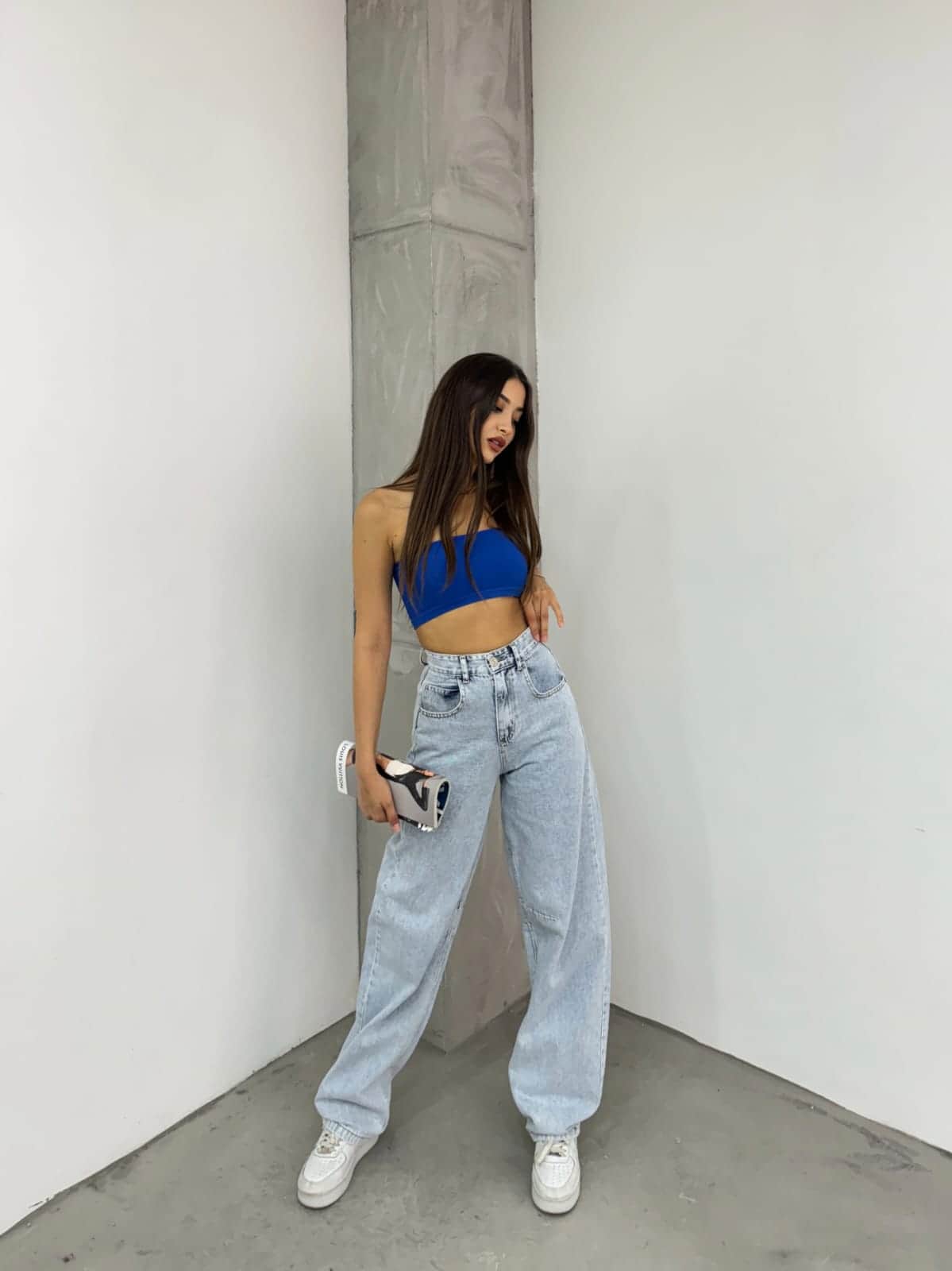 Vovikon KN Arka Kemer Tokalı Buz Kar Kadın Baggy Jean