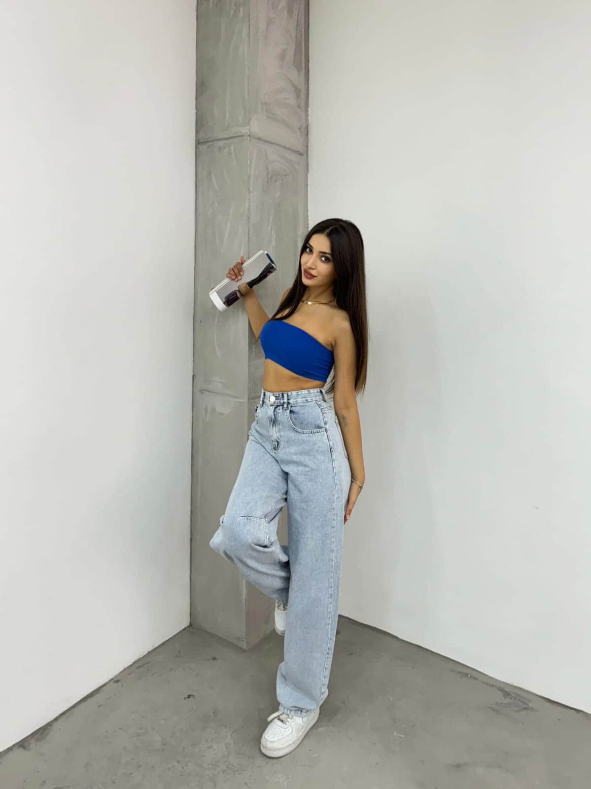 Vovikon KN Arka Kemer Tokalı Buz Kar Kadın Baggy Jean