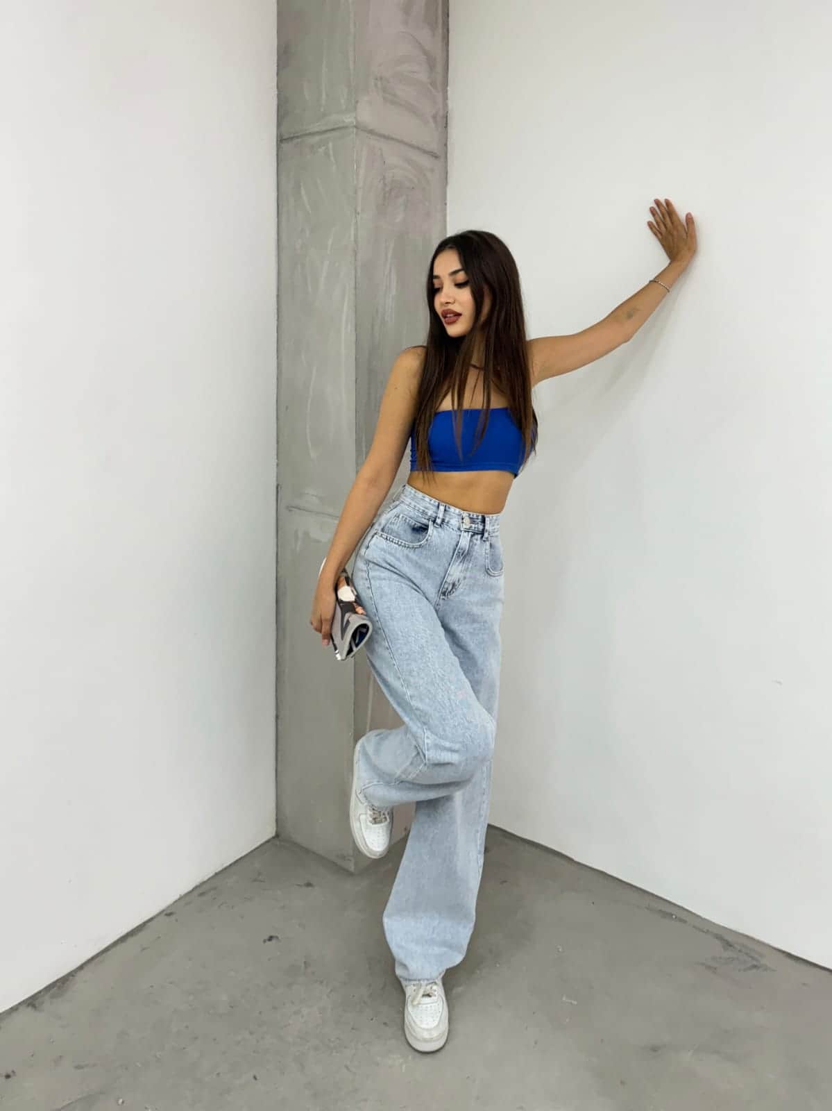 Vovikon KN Arka Kemer Tokalı Buz Kar Kadın Baggy Jean