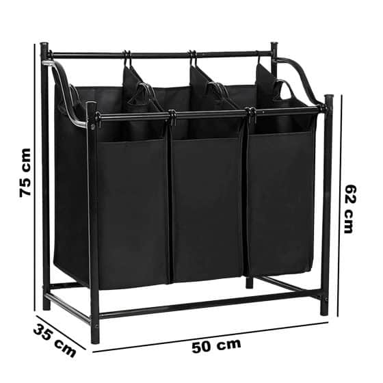 3 Bölmeli Siyah Çamaşır Kirli Sepeti 3075