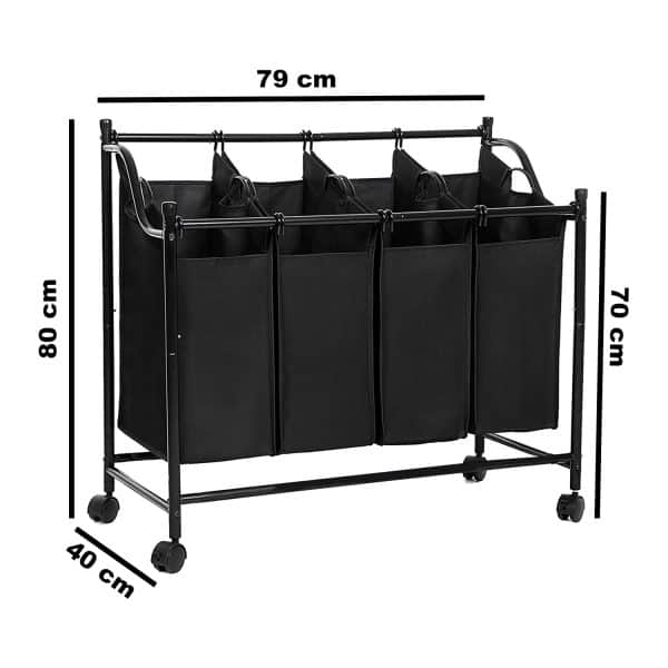 4 Bölmeli Tekerlekli Kirli Çamaşır Sepeti