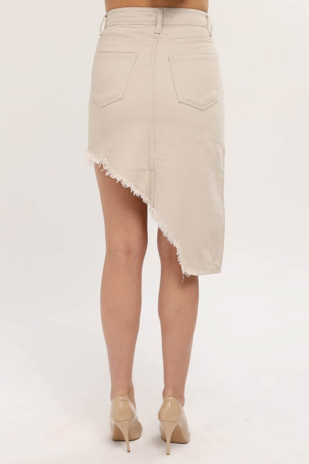 Vovikon KN Bej Püsküllü Gabardin Kadın Asimetrik Etek