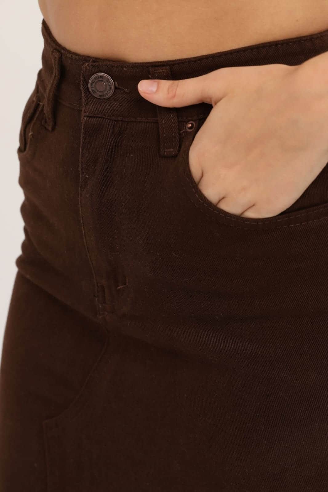 Vovikon KN Kahve Püsküllü Gabardin Kadın Asimetrik Etek