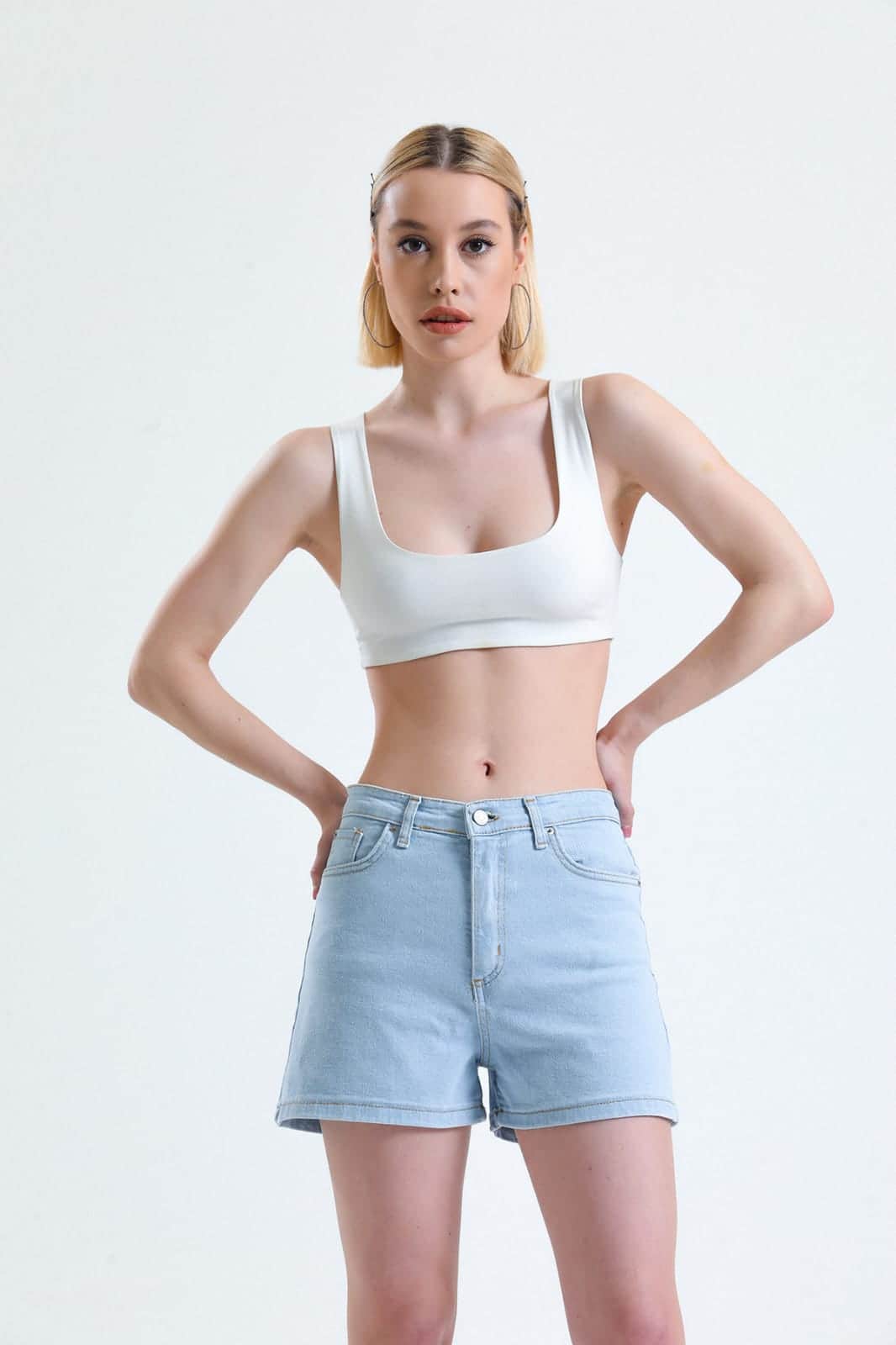 Vovikon KN Yüksek Bel Denim Buz Mavi Kadın Kot Şort