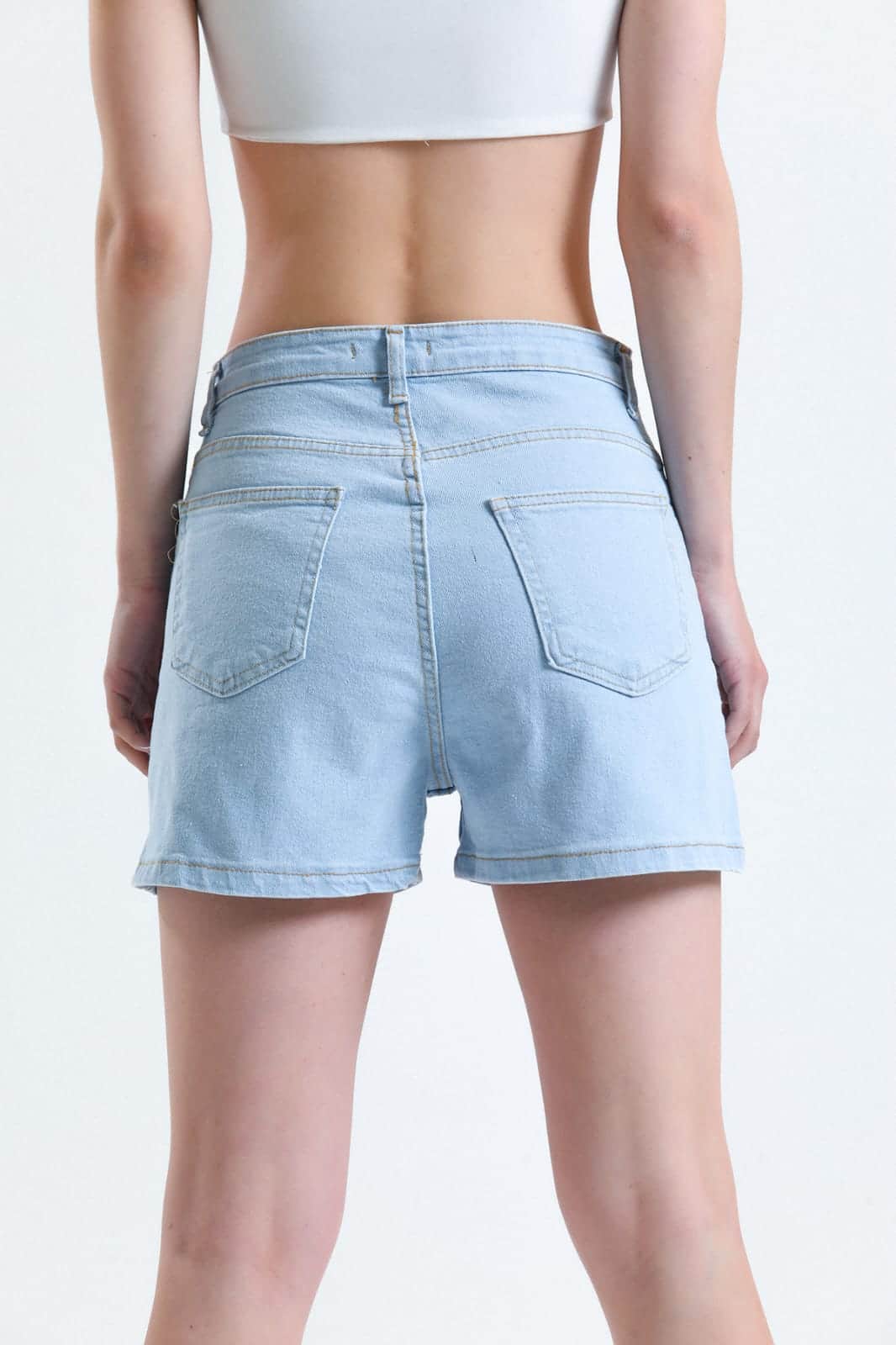 Vovikon KN Yüksek Bel Denim Buz Mavi Kadın Kot Şort