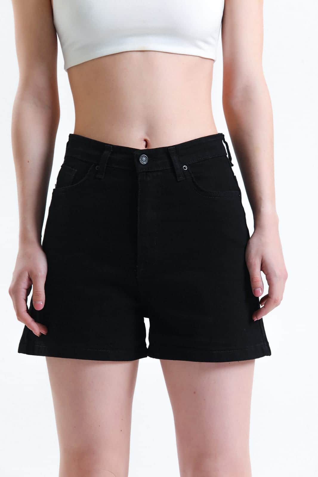 Vovikon KN Yüksek Bel Denim Siyah Kadın Kot Şort