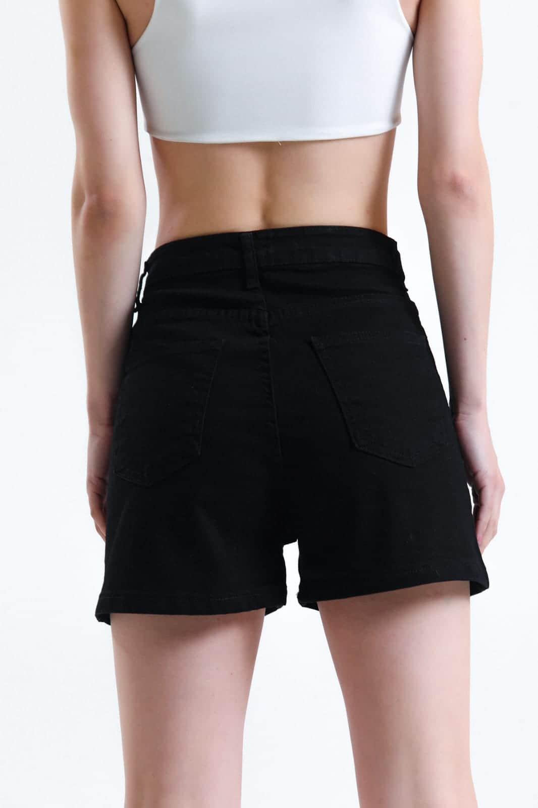 Vovikon KN Yüksek Bel Denim Siyah Kadın Kot Şort