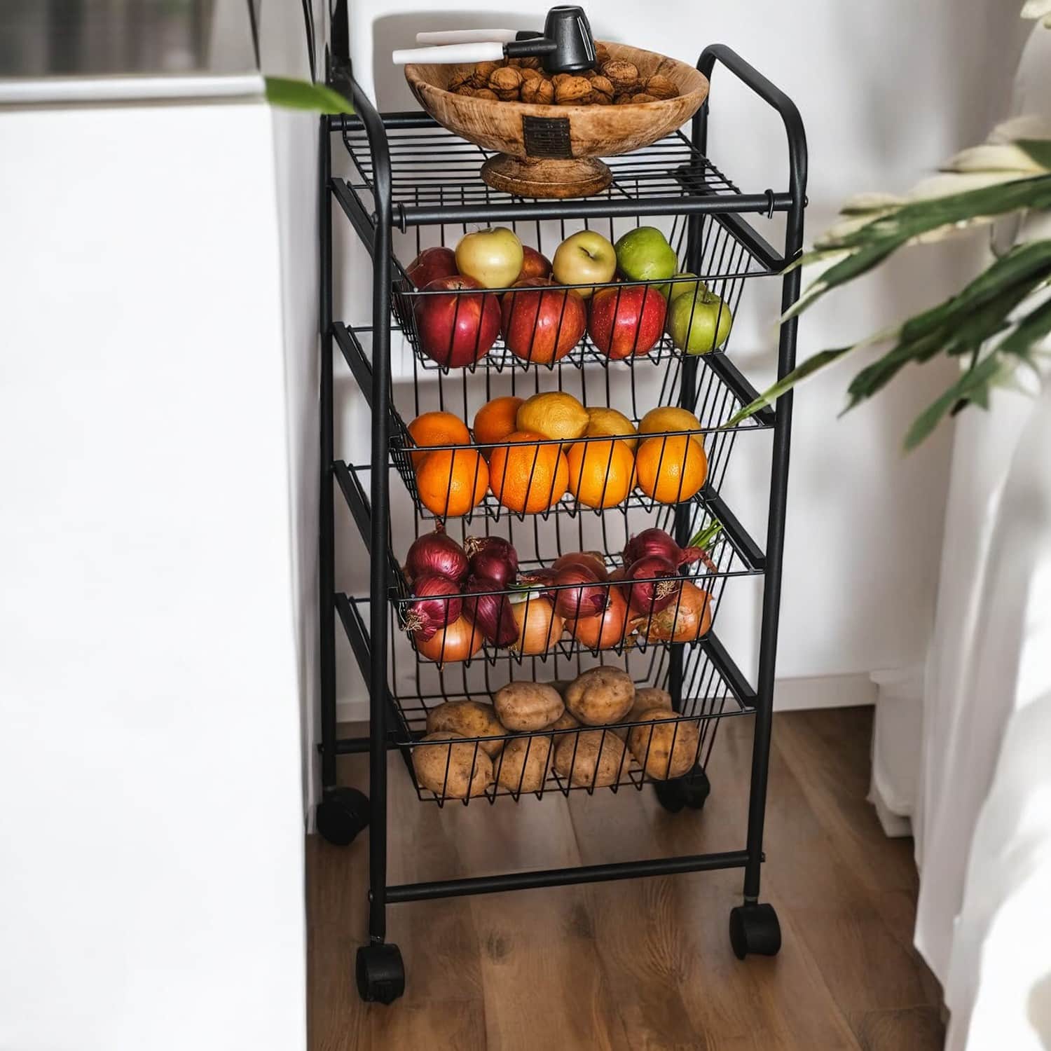 Tekerlekli Metal Çekmeceli Sebzelik Meyve Sebze Mutfak Rafı