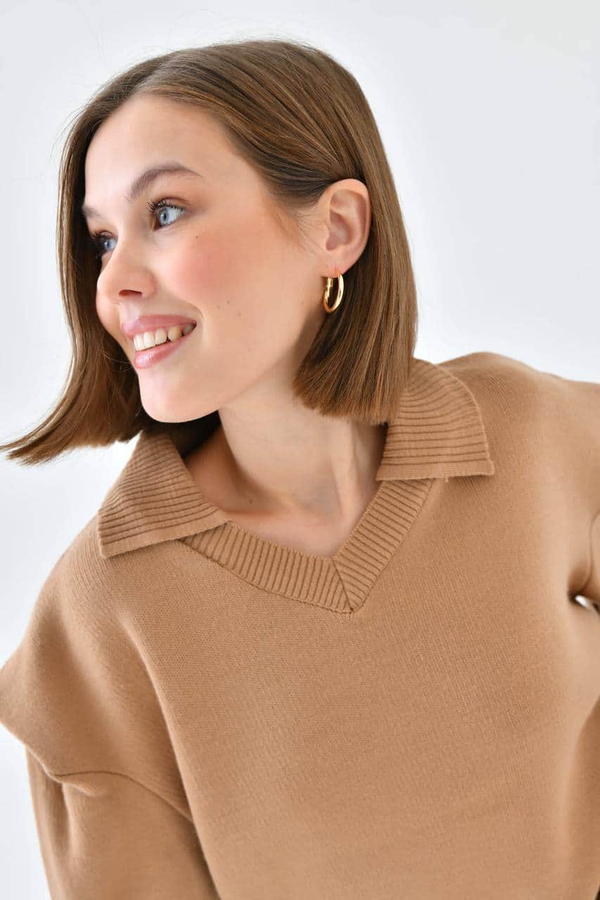 Vovikon Polo V Yaka Latte Triko Kazak