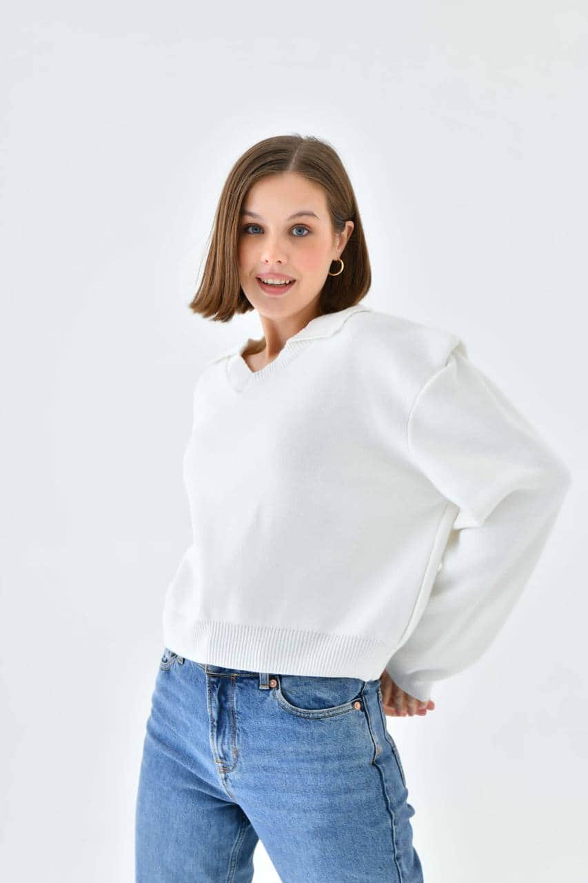 Vovikon Polo V Yaka Beyaz Triko Kazak