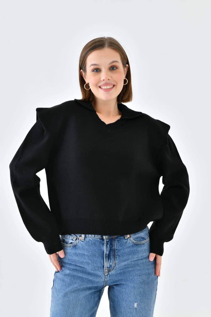 Vovikon Polo V Yaka Siyah Triko Kazak