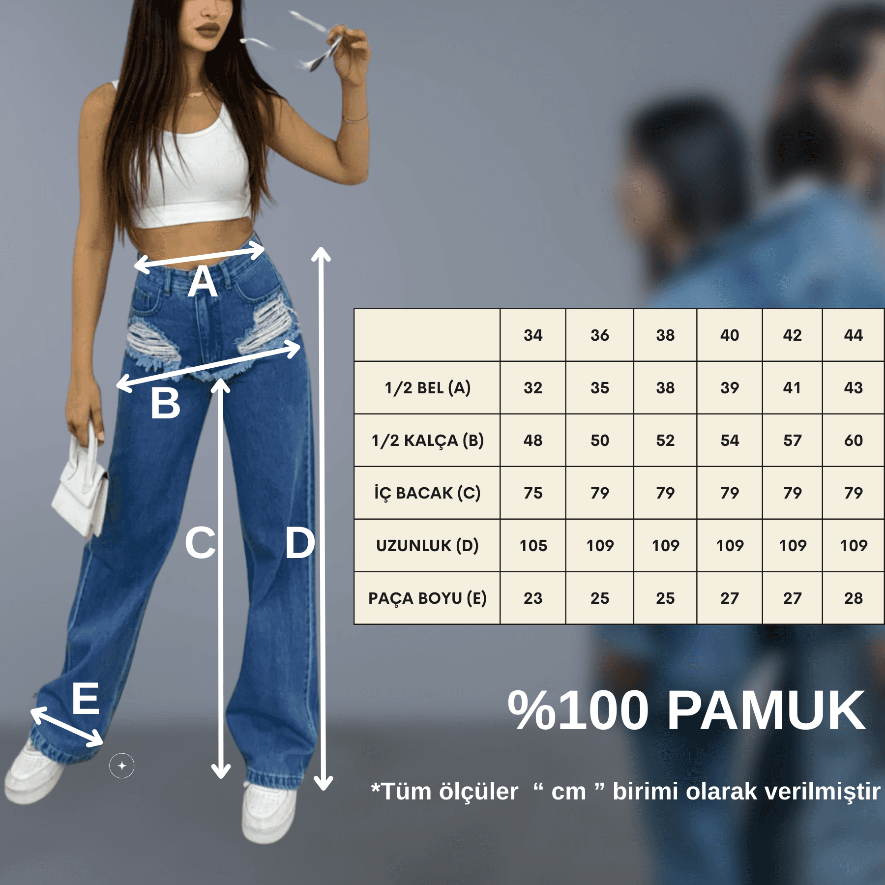 Vovikon Kn Mavi Ön Cep Altı Lazer Yırtık Bol Paça Jean