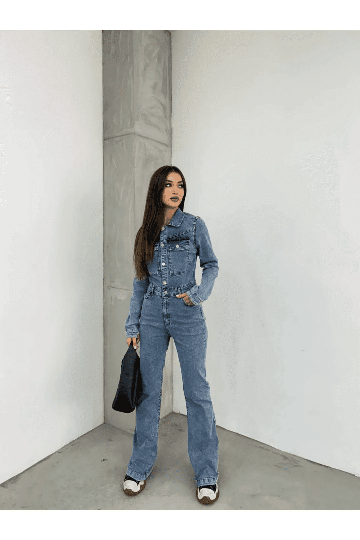 Vovikon KN Taş Yıkama İspanyol Paça Ceketli Tulum