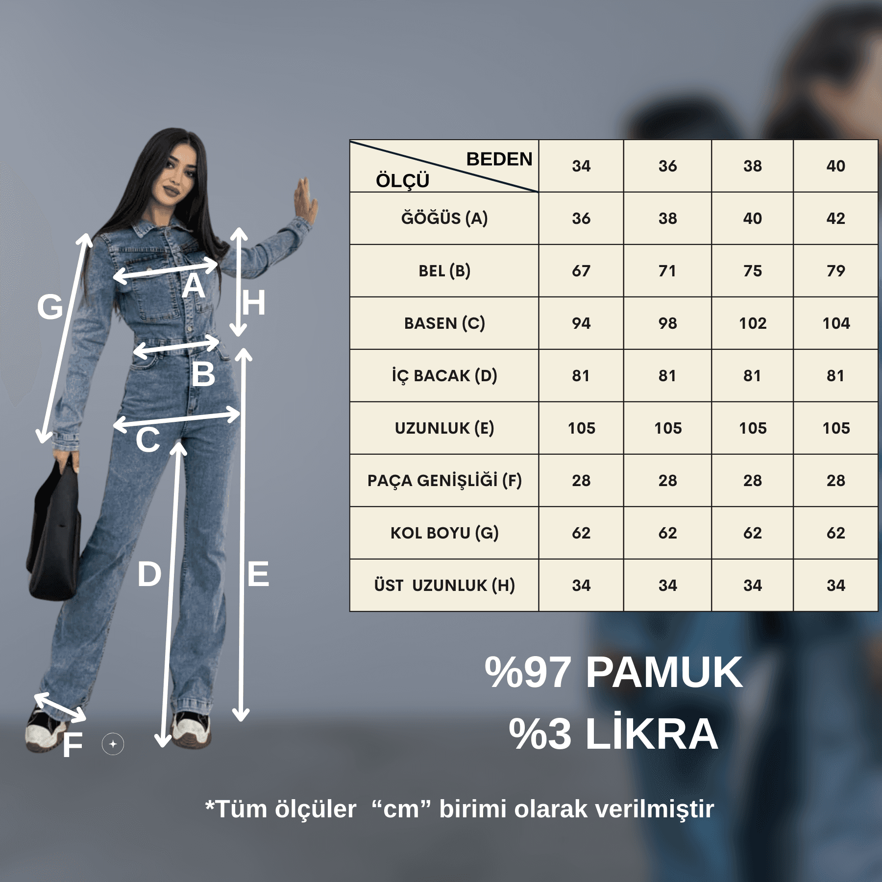 Vovikon KN Taş Yıkama İspanyol Paça Ceketli Tulum