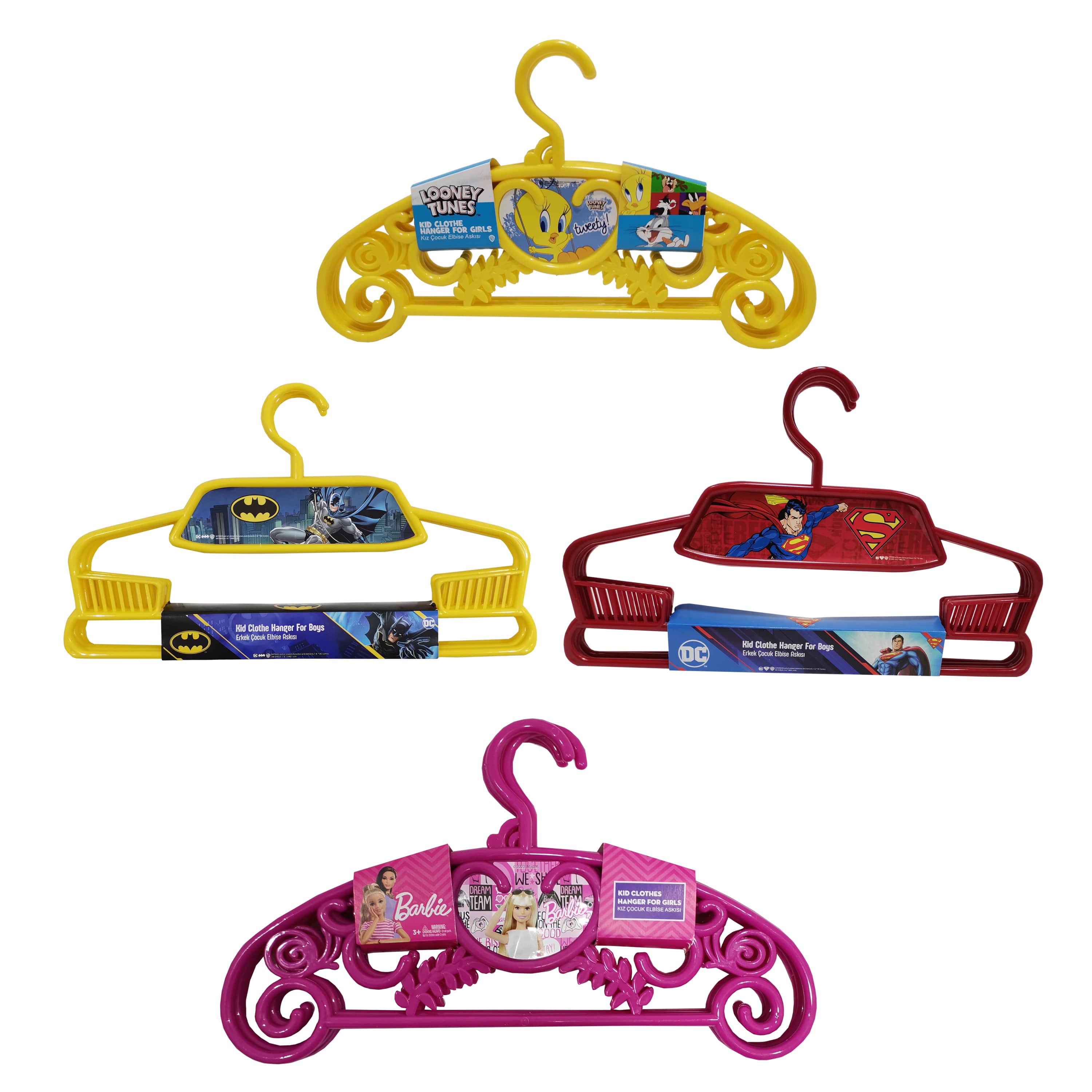 Çizgi Karakterli 4lü Çocuk Elbise Askısı