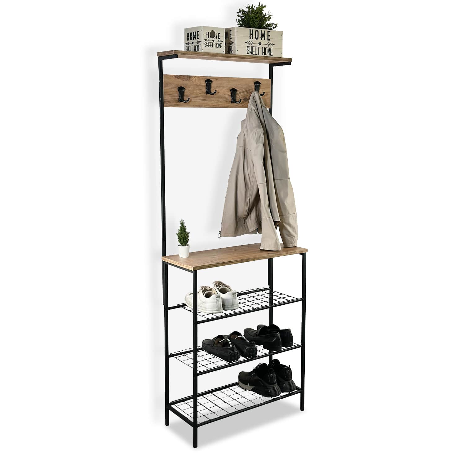 Ahşap Ayakkabılıklı Askılık Portmanto 5412