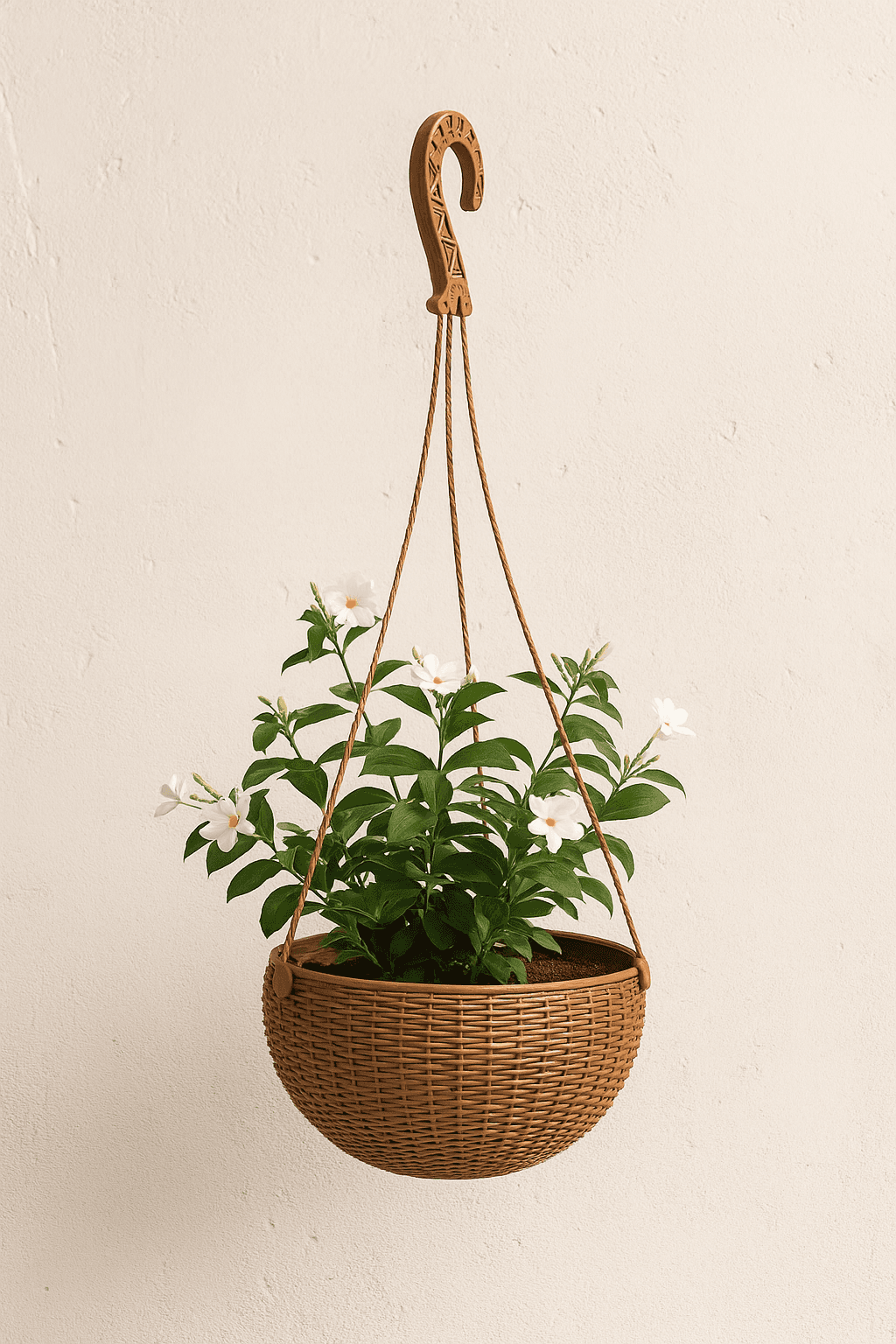 Vovikon Rattan Makrome Naturel Küçük Boy Askılı Saksı