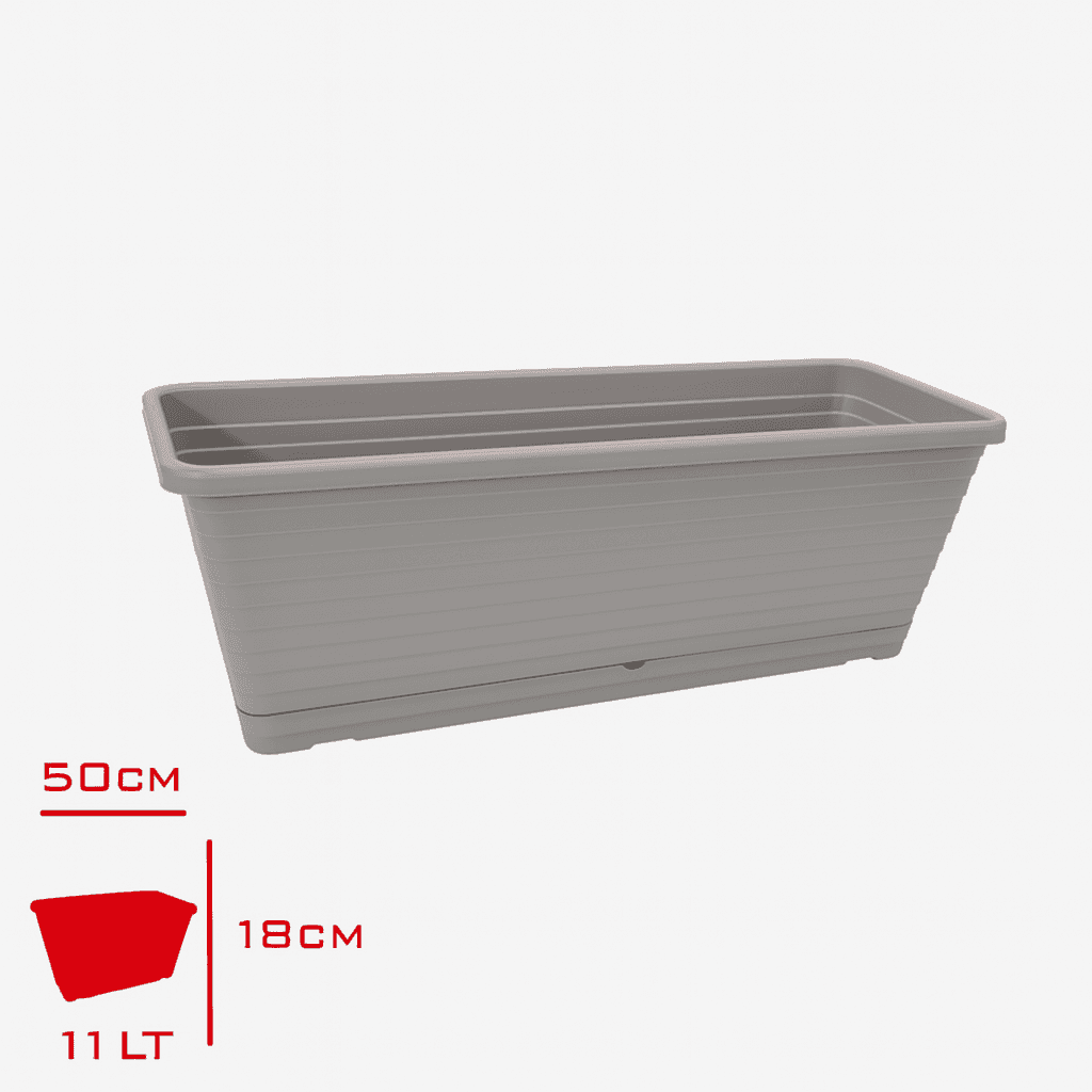 Gri Balkon Saksısı 11 Litre Saksı Çiçeklik