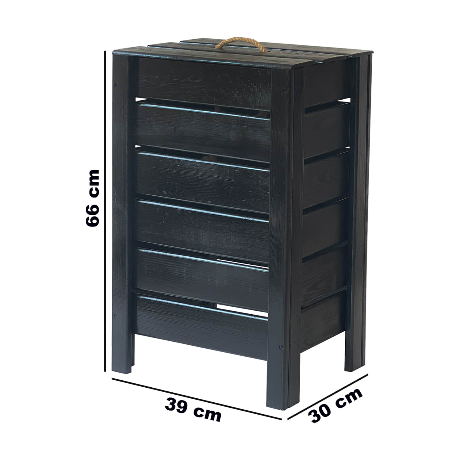 Ahşap Kapaklı Siyah Kirli Çamaşır Sepeti