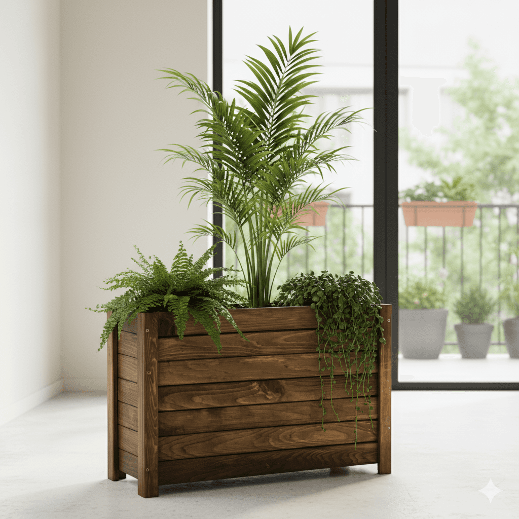 Ahşap Büyük Boy Dış Mekan Dekoratif Saksı