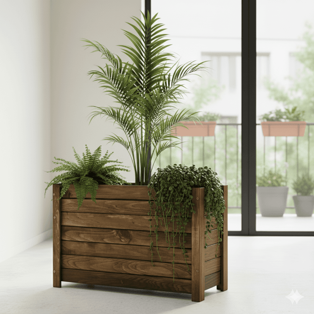 Ahşap Büyük Boy Dış Mekan Dekoratif Saksı