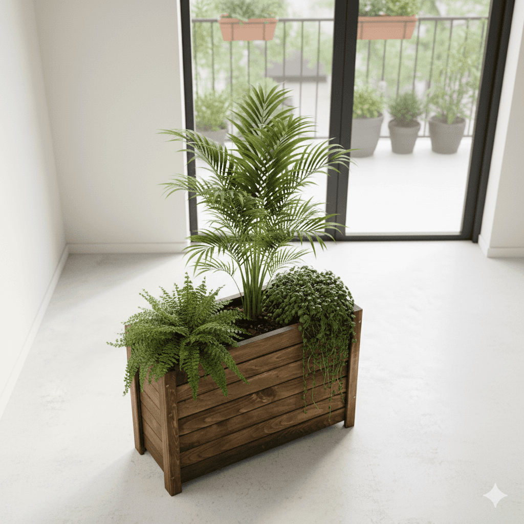 Ahşap Büyük Boy Dış Mekan Dekoratif Saksı
