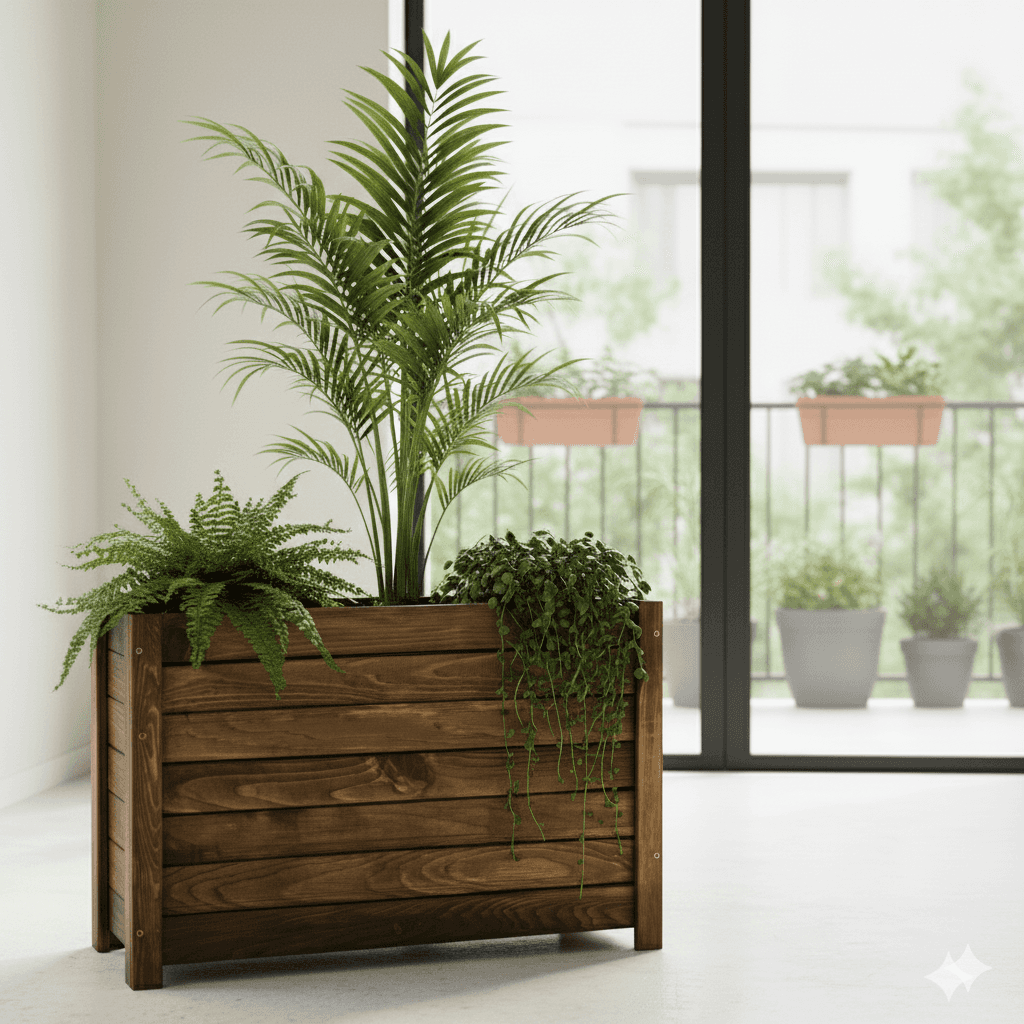 Ahşap Büyük Boy Dış Mekan Dekoratif Saksı