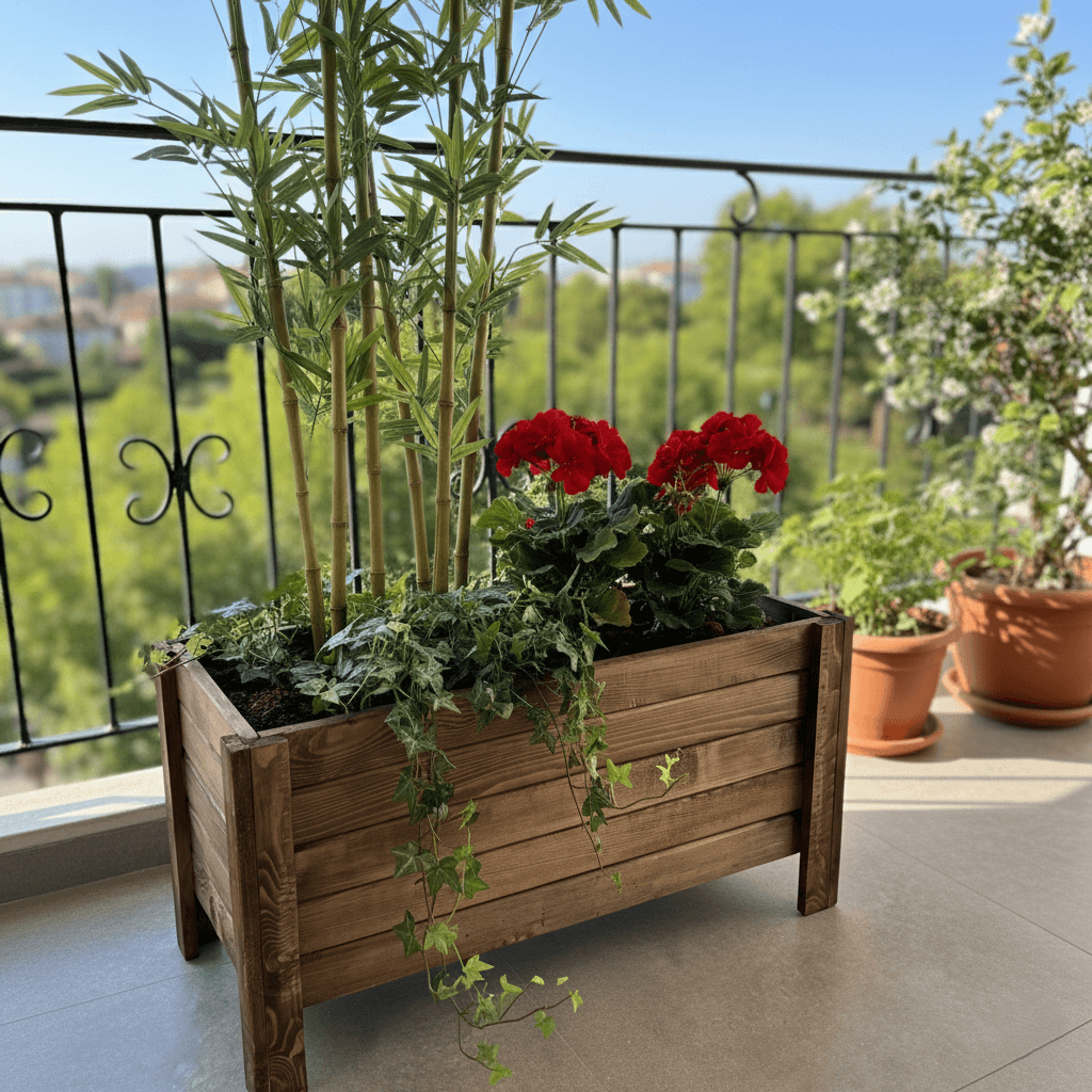 Ahşap Dış Mekan Büyük Boy Dekoratif Saksı