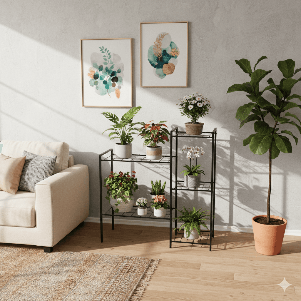 Metal 5 Raflı Saksı Standı Modern Dekoratif Saksılık