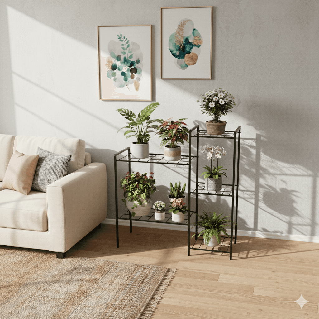 Metal 5 Raflı Saksı Standı Modern Dekoratif Saksılık