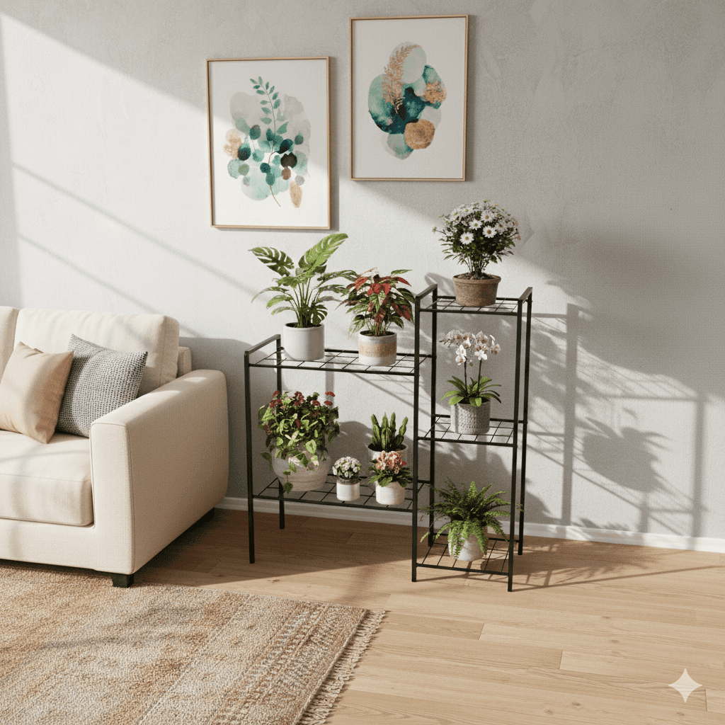 Metal 5 Raflı Saksı Standı Modern Dekoratif Saksılık