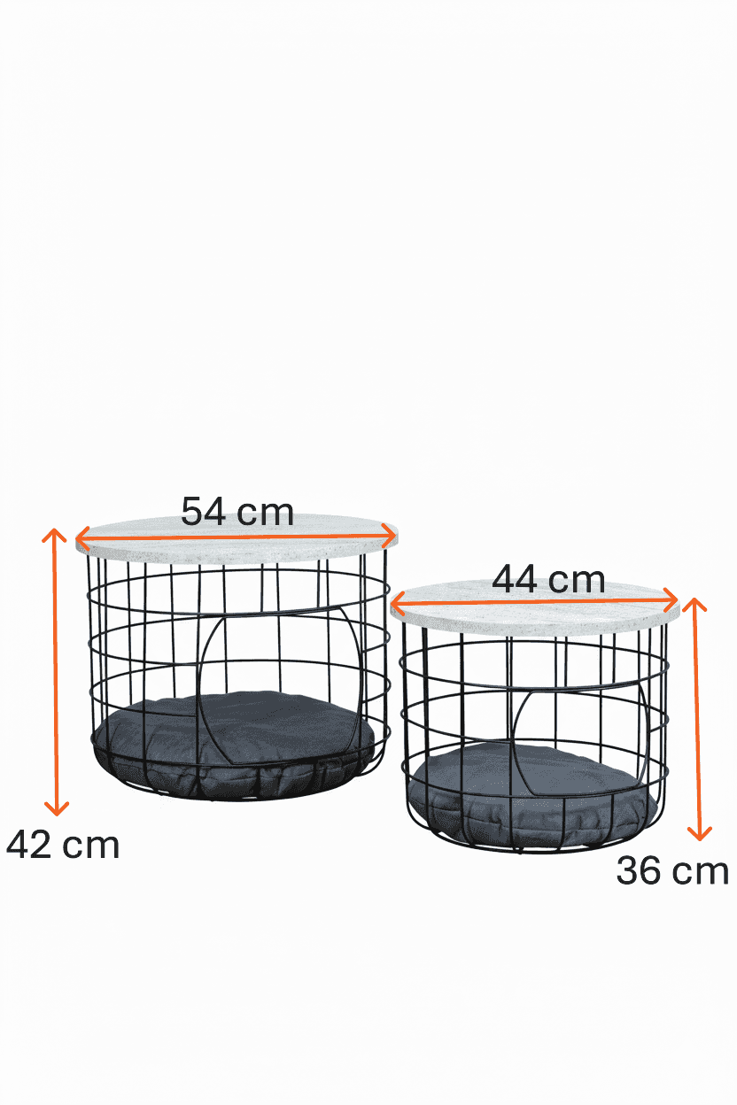 Kedi Yuvalı Traverten Beyaz Sepet Sehpa Seti 2li Orta Sehpa Kahve Sehpası