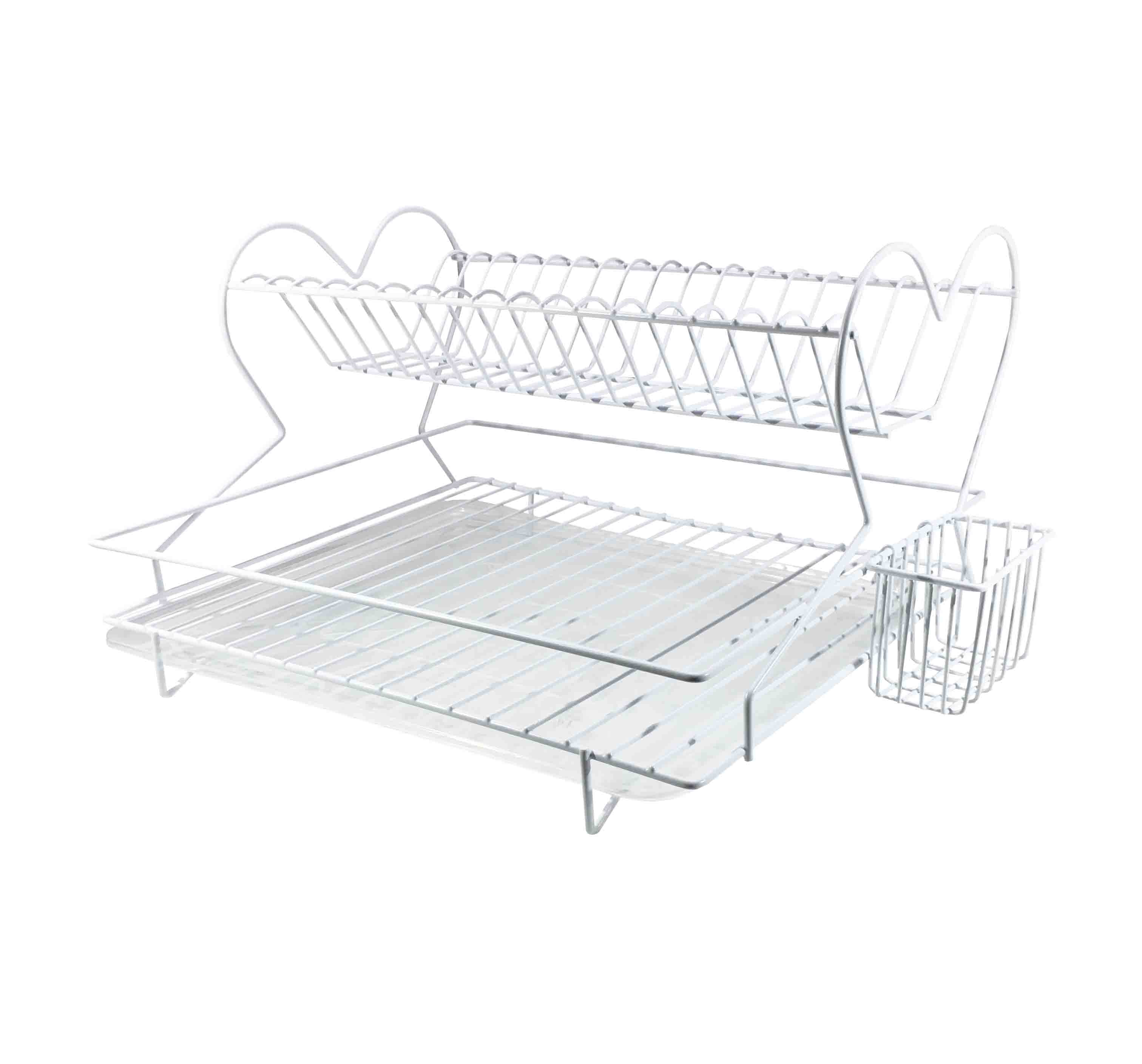 Mega Beyaz Çift Katlı Tabaklık Kalp Şekilli Bulaşık Sepeti