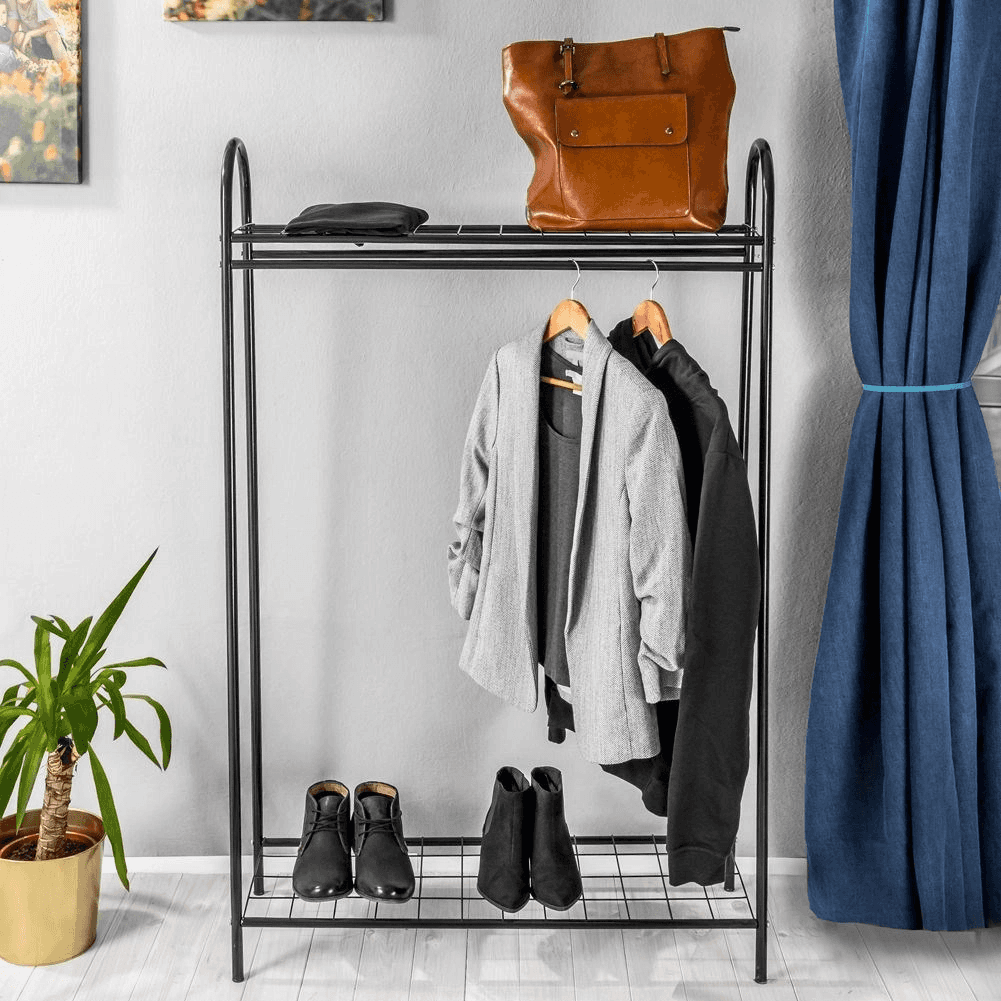 Çift Raflı Ayakkabılıklı Elbise Kıyafet Askısı Ayaklı Askılık