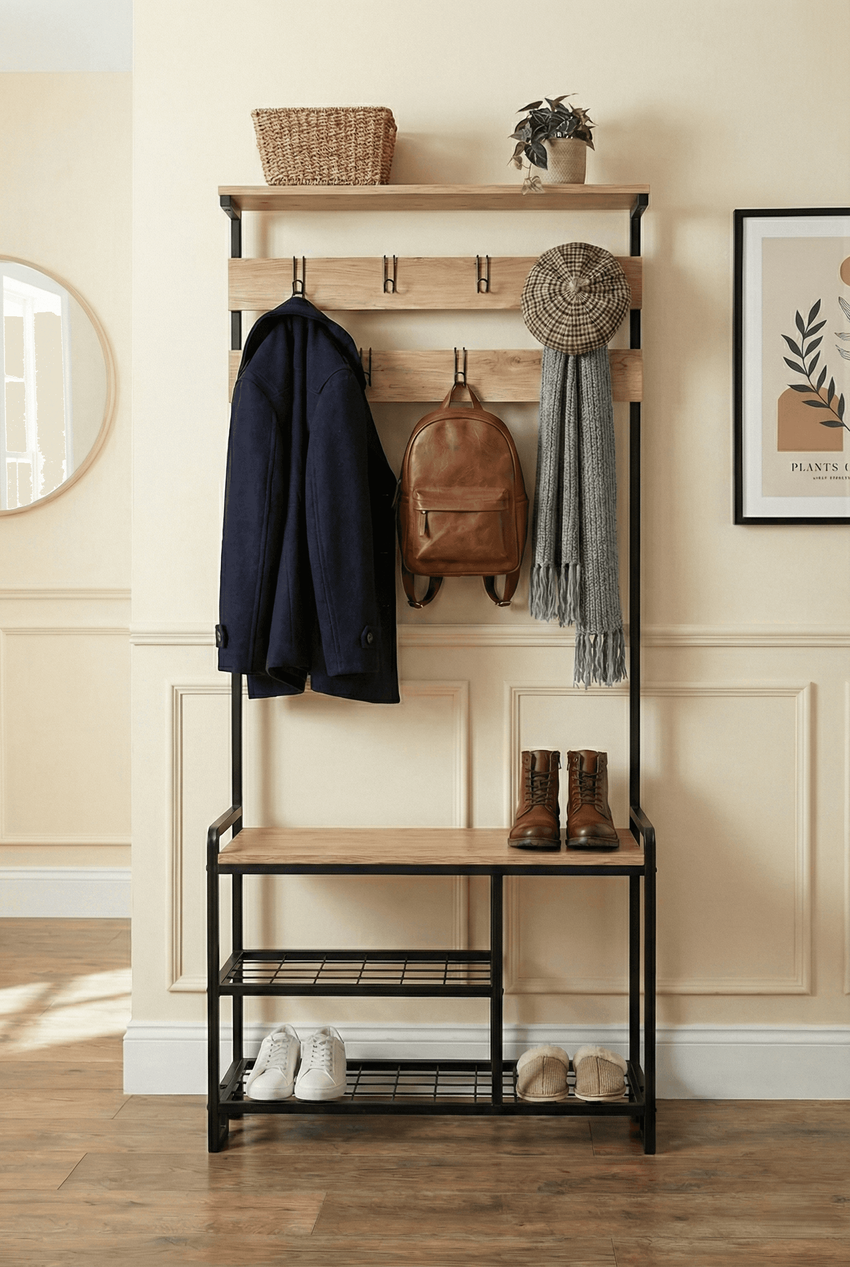 Metal Ayakkabılıklı Portmanto Ayaklı Askılık Açık Vestiyer