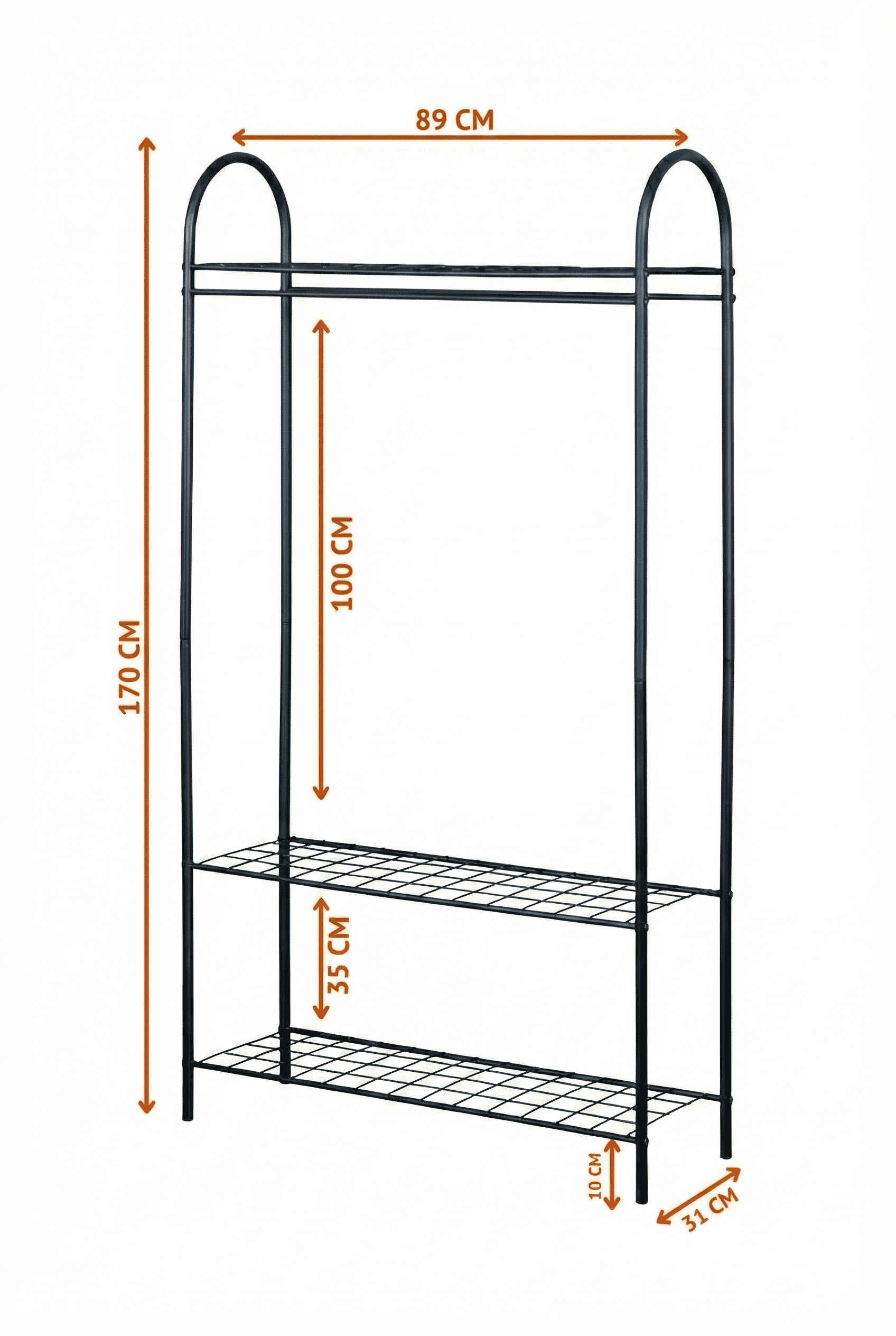 Metal 3 Raflı Ayaklı Askılık Elbise Askısı Açık Portmanto