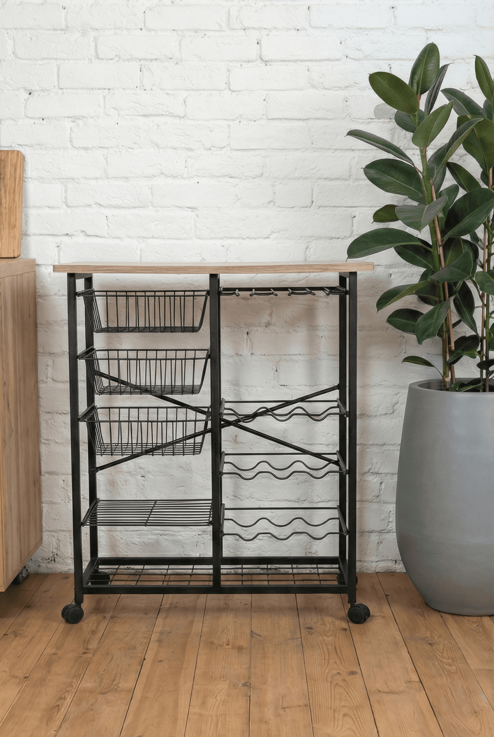 Metal Tekerlekli Çekmeceli Şaraplık İçki Standı