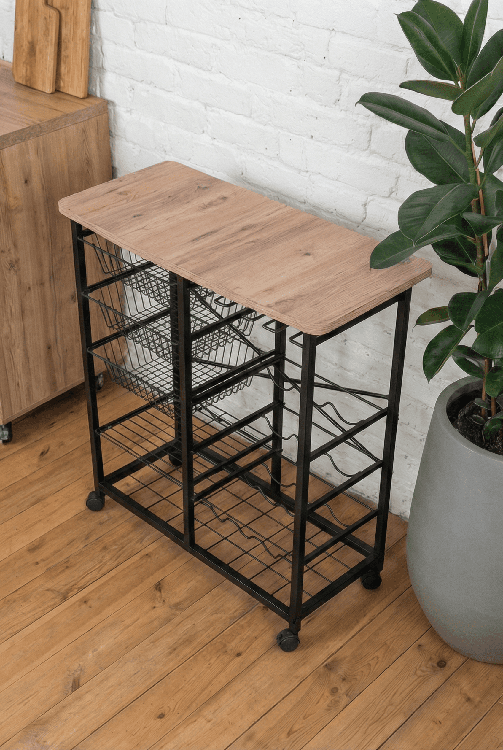 Metal Tekerlekli Çekmeceli Şaraplık İçki Standı