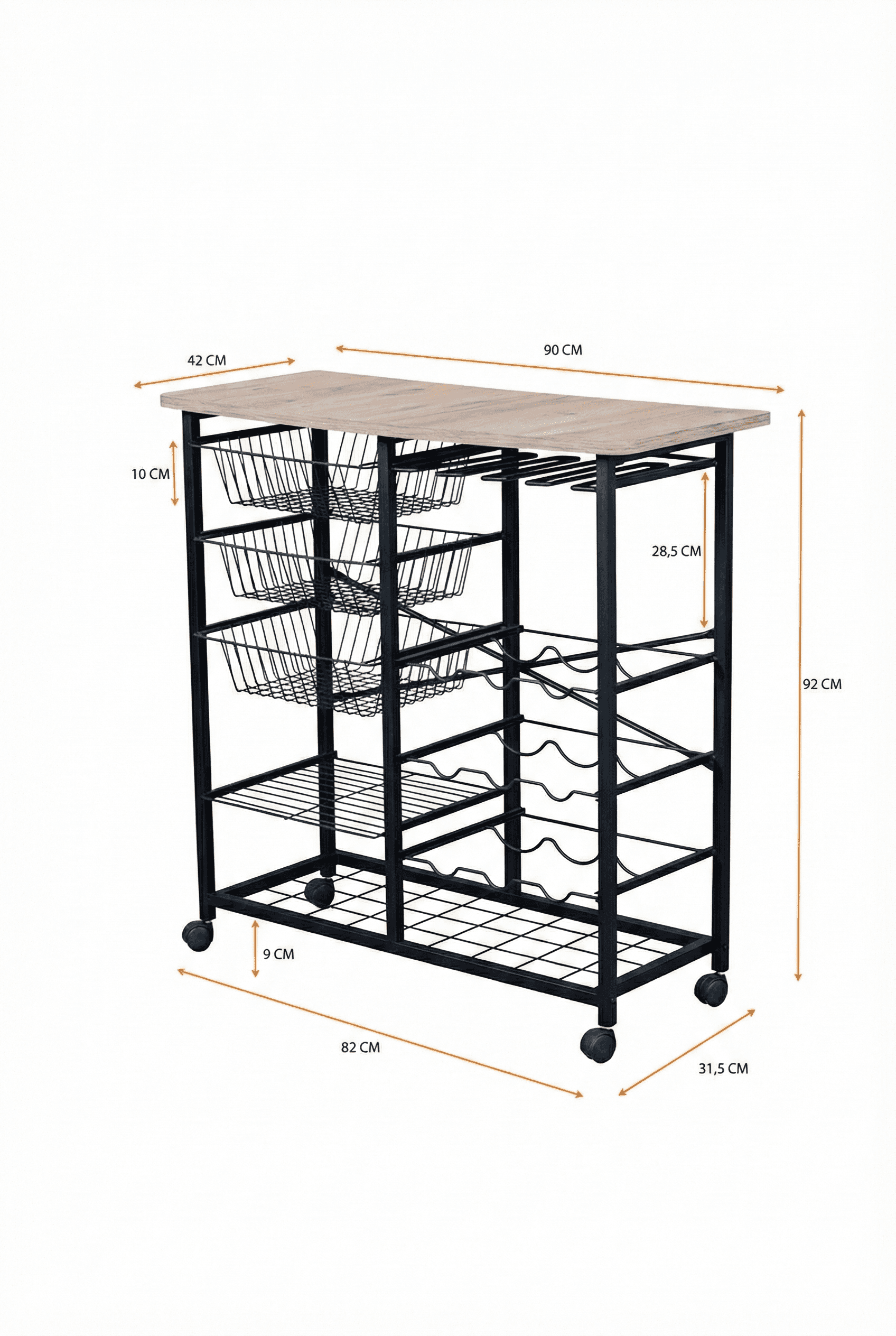 Metal Tekerlekli Çekmeceli Şaraplık İçki Standı