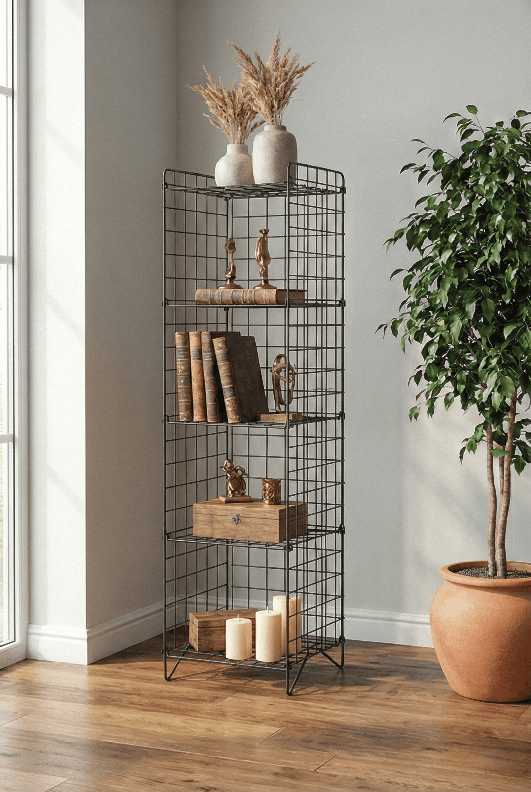 Metal 5 Katlı Tel Kitaplık