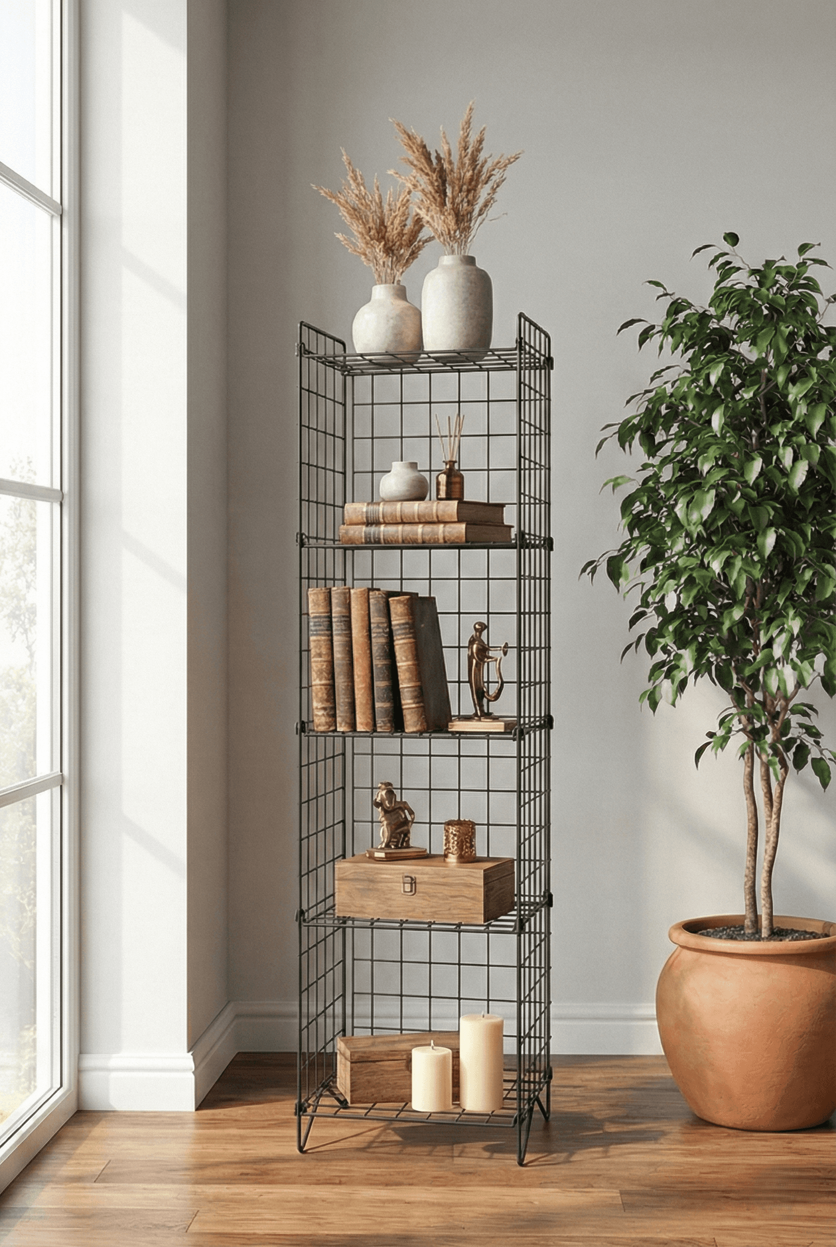 Metal 5 Katlı Tel Kitaplık