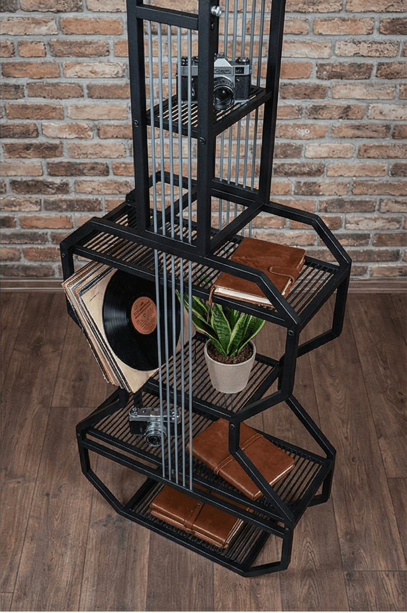 Metal Siyah Dekoratif Gitar Kitaplık Yaşam Ünitesi