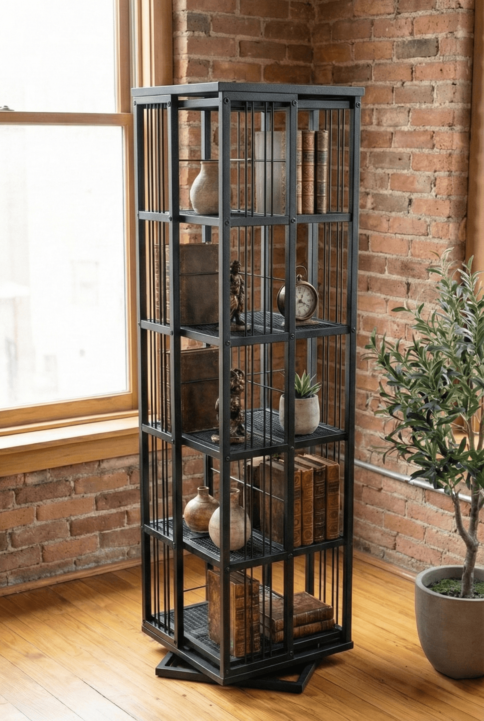 Metal Siyah 360 Derece Döner Kitaplık Yaşam Ünitesi