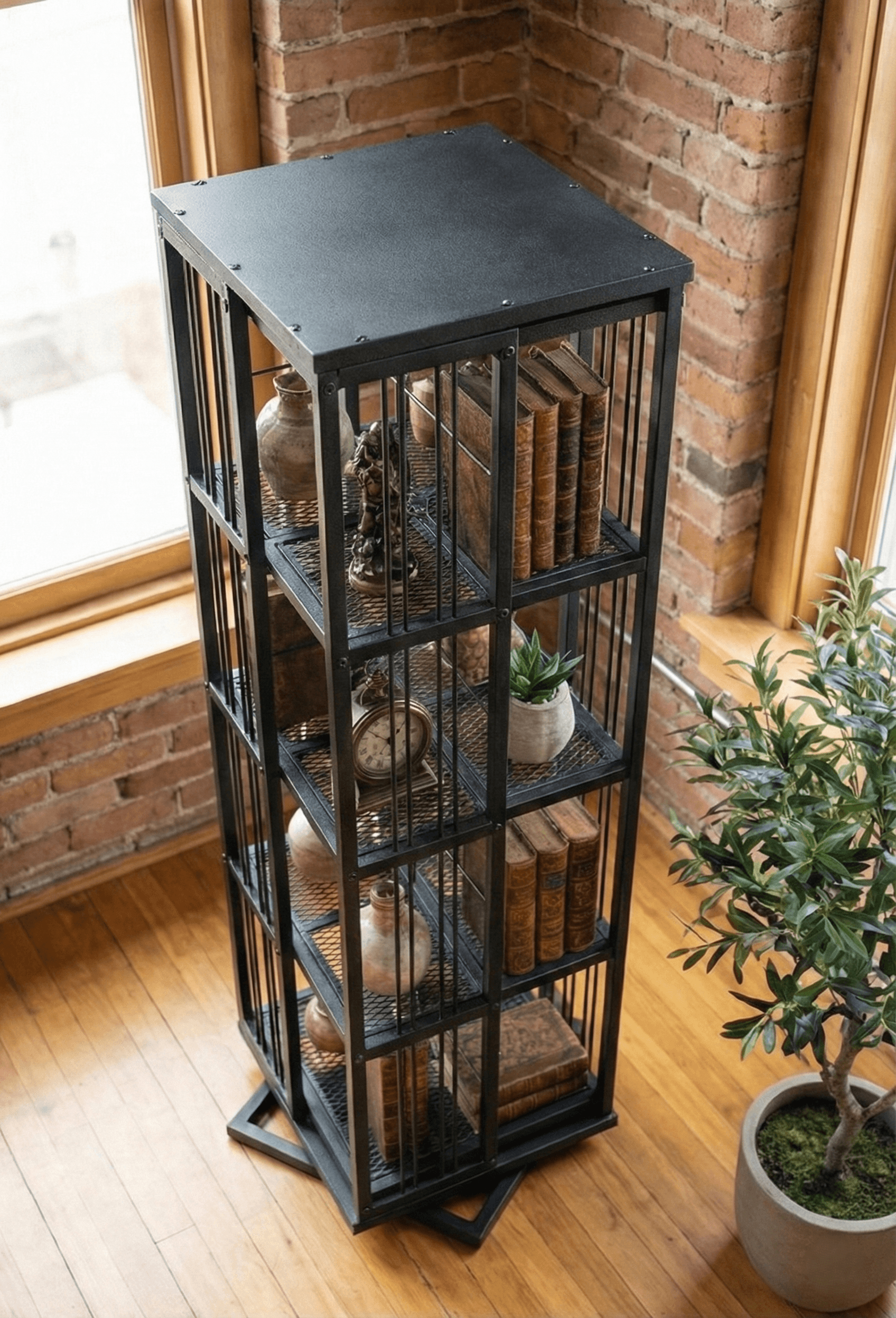 Metal Siyah 360 Derece Döner Kitaplık Yaşam Ünitesi