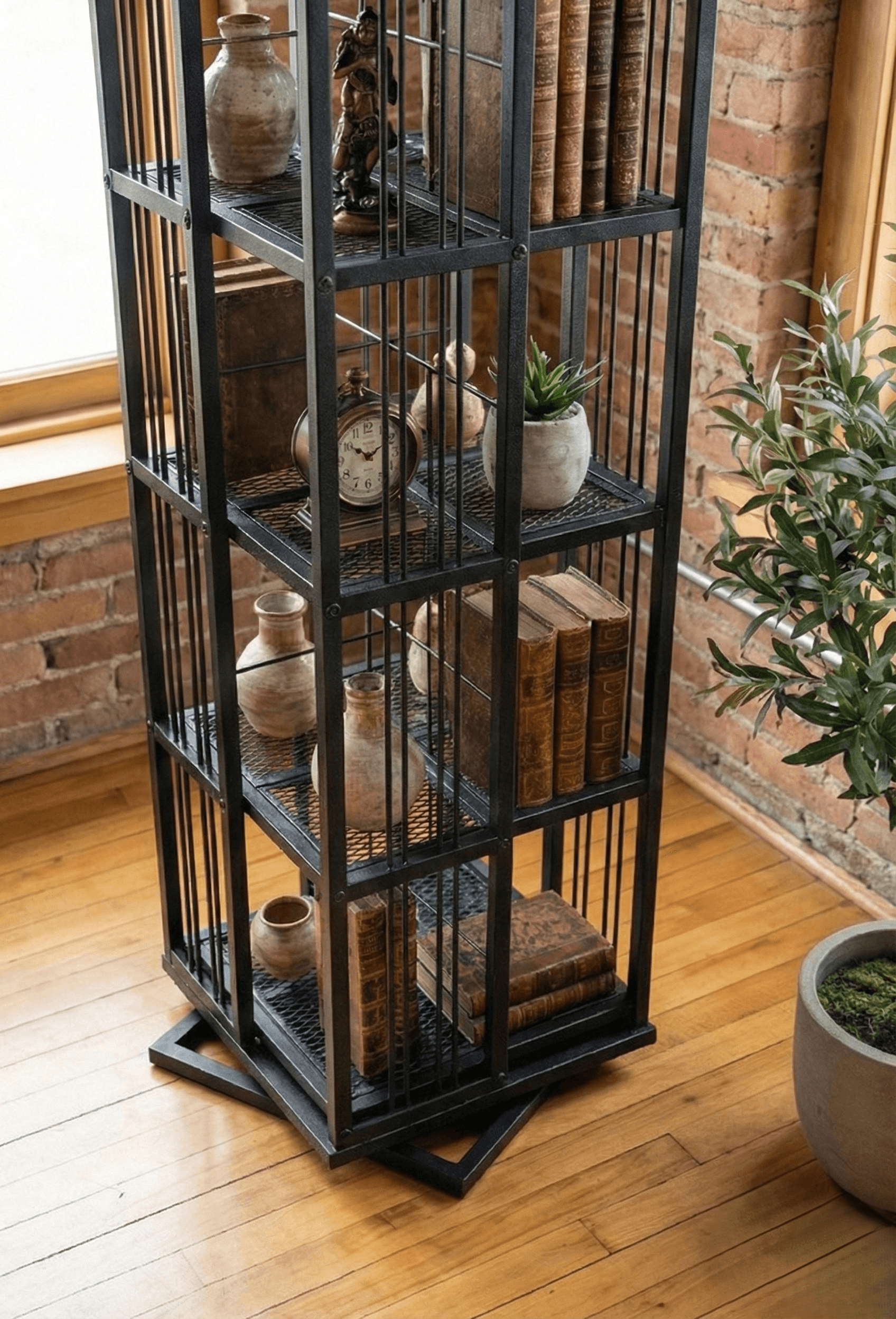 Metal Siyah 360 Derece Döner Kitaplık Yaşam Ünitesi