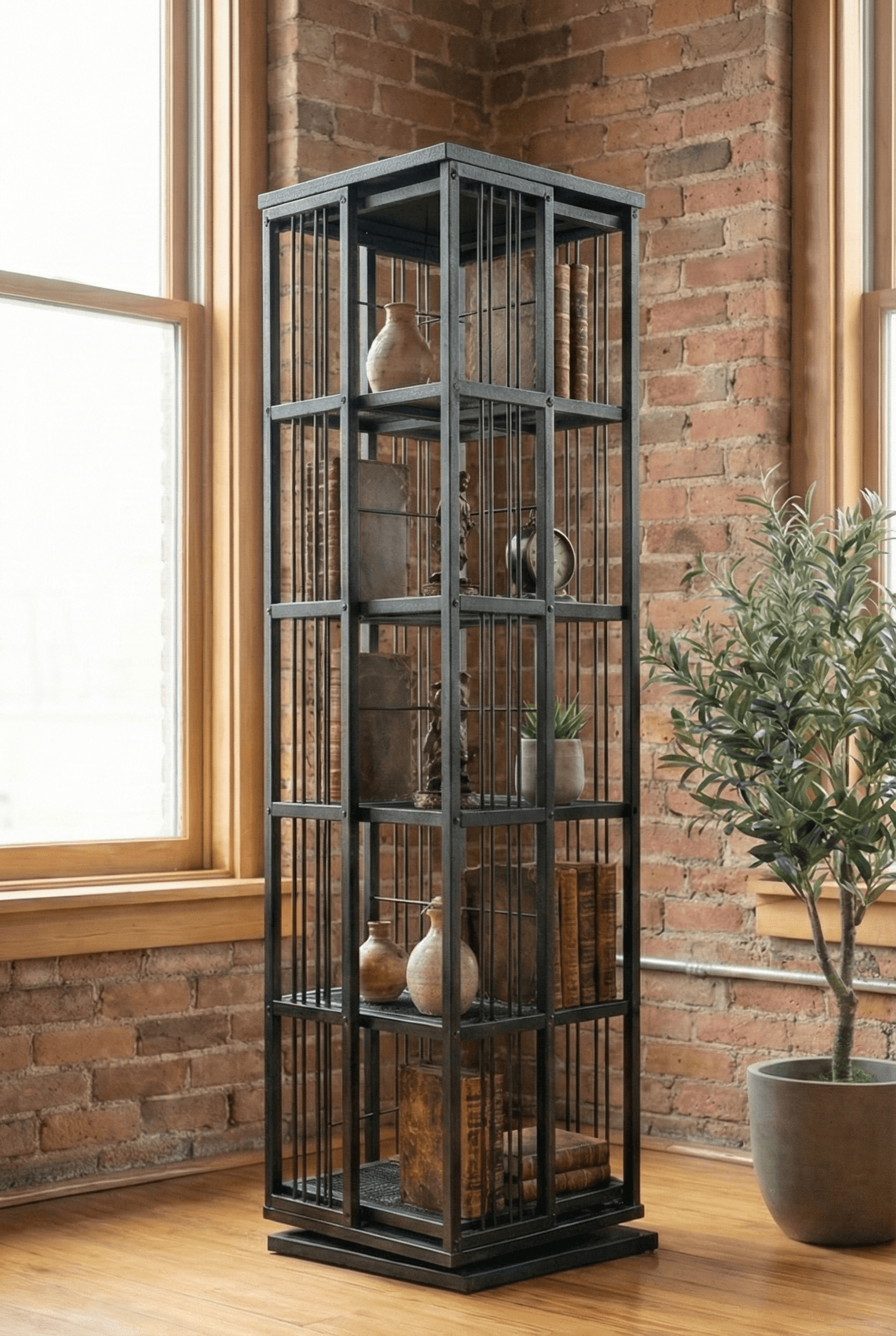 Metal Siyah 360 Derece Döner Kitaplık Yaşam Ünitesi