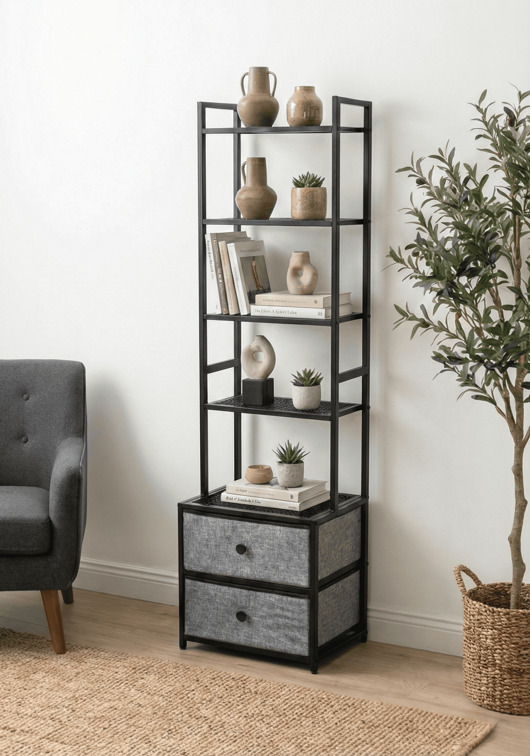 2 Çekmeceli 5 Raflı Komidin Kitaplık